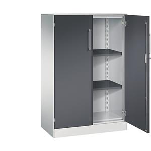 C+P Vleugeldeurkast ASISTO, hoogte 1292 mm, breedte 800 mm, 2 legborden, lichtgrijs/zwartgrijs