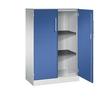 C+P Vleugeldeurkast ASISTO, hoogte 1292 mm, breedte 800 mm, 2 legborden, lichtgrijs/gentiaanblauw