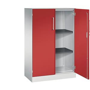 C+P Vleugeldeurkast ASISTO, hoogte 1292 mm, breedte 800 mm, 2 legborden, lichtgrijs/vuurrood