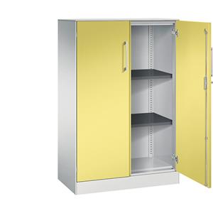 C+P Vleugeldeurkast ASISTO, hoogte 1292 mm, breedte 800 mm, 2 legborden, lichtgrijs/zwavelgeel