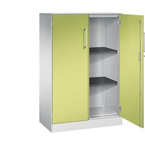 C+P Vleugeldeurkast ASISTO, hoogte 1292 mm, breedte 800 mm, 2 legborden, lichtgrijs/felgroen