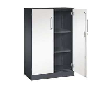 C+P Vleugeldeurkast ASISTO, hoogte 1292 mm, breedte 800 mm, 2 legborden, zwartgrijs/verkeerswit