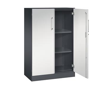 C+P Vleugeldeurkast ASISTO, hoogte 1292 mm, breedte 800 mm, 2 legborden, zwartgrijs/lichtgrijs