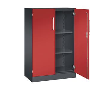 C+P Vleugeldeurkast ASISTO, hoogte 1292 mm, breedte 800 mm, 2 legborden, zwartgrijs/vuurrood