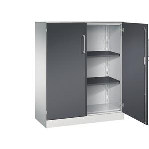 C+P Vleugeldeurkast ASISTO, hoogte 1292 mm, breedte 1000 mm, 2 legborden, lichtgrijs/zwartgrijs