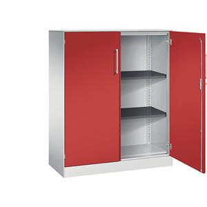 C+P Vleugeldeurkast ASISTO, hoogte 1292 mm, breedte 1000 mm, 2 legborden, lichtgrijs/vuurrood