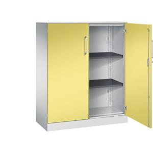 C+P Vleugeldeurkast ASISTO, hoogte 1292 mm, breedte 1000 mm, 2 legborden, lichtgrijs/zwavelgeel