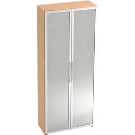 hammerbacher Bueroschrank Glas 5 OH Basic - Ahorn/Silber