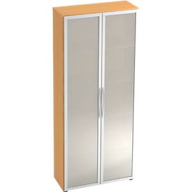 hammerbacher Bueroschrank Glas 5 OH Basic - Buche/Silber