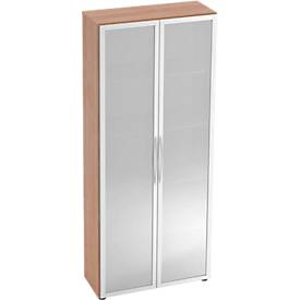 hammerbacher Bueroschrank Glas 5 OH Basic - Nussbaum/Silber