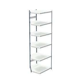 Stalen rek PROGRESS 2000, open hoekkast bouwdeel, zonder achterwand, H 2250 x B 400 + D 400 mm, zilveren frame