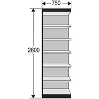 Kerkmann Stalen rek PROGRESS 2000, stellingsectie, achterwand, H 2600 x B 750 x D 300 mm, zwart frame