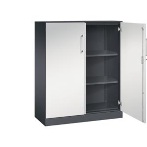 C+P Vleugeldeurkast ASISTO, hoogte 1292 mm, breedte 1000 mm, 2 legborden, zwartgrijs/lichtgrijs