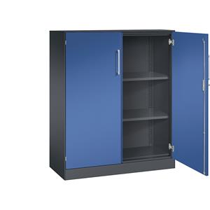 C+P Vleugeldeurkast ASISTO, hoogte 1292 mm, breedte 1000 mm, 2 legborden, zwartgrijs/gentiaanblauw