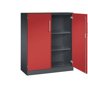 C+P Vleugeldeurkast ASISTO, hoogte 1292 mm, breedte 1000 mm, 2 legborden, zwartgrijs/vuurrood