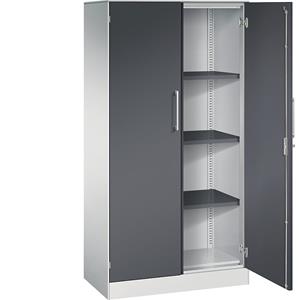 C+P Vleugeldeurkast ASISTO, hoogte 1617 mm, breedte 800 mm, 3 legborden, lichtgrijs/zwartgrijs