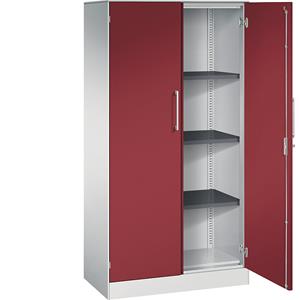 C+P Vleugeldeurkast ASISTO, hoogte 1617 mm, breedte 800 mm, 3 legborden, lichtgrijs/robijnrood