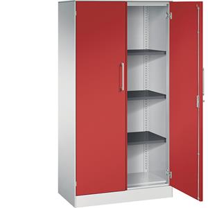 C+P Vleugeldeurkast ASISTO, hoogte 1617 mm, breedte 800 mm, 3 legborden, lichtgrijs/vuurrood