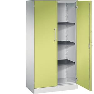 C+P Vleugeldeurkast ASISTO, hoogte 1617 mm, breedte 800 mm, 3 legborden, lichtgrijs/felgroen