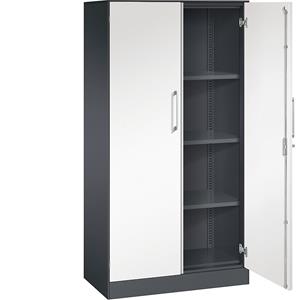C+P Vleugeldeurkast ASISTO, hoogte 1617 mm, breedte 800 mm, 3 legborden, zwartgrijs/verkeerswit