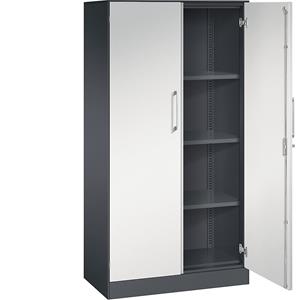 C+P Vleugeldeurkast ASISTO, hoogte 1617 mm, breedte 800 mm, 3 legborden, zwartgrijs/lichtgrijs