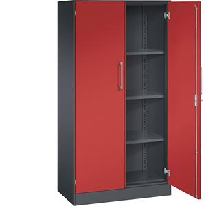 C+P Vleugeldeurkast ASISTO, hoogte 1617 mm, breedte 800 mm, 3 legborden, zwartgrijs/vuurrood