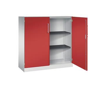 C+P Vleugeldeurkast ASISTO, hoogte 1292 mm, breedte 1200 mm, 2 legborden, lichtgrijs/vuurrood