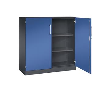 C+P Vleugeldeurkast ASISTO, hoogte 1292 mm, breedte 1200 mm, 2 legborden, zwartgrijs/gentiaanblauw