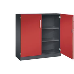 C+P Vleugeldeurkast ASISTO, hoogte 1292 mm, breedte 1200 mm, 2 legborden, zwartgrijs/vuurrood