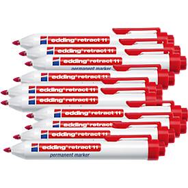 edding retract 11 permanent marker, zonder dop, met drukknop, 10 stuks, rood