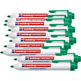 edding retract 11 permanent marker, zonder dop, met drukknop, 10 stuks, groen