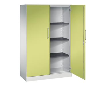 C+P Vleugeldeurkast ASISTO, hoogte 1617 mm, breedte 1000 mm, 3 legborden, lichtgrijs/felgroen