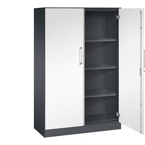 C+P Vleugeldeurkast ASISTO, hoogte 1617 mm, breedte 1000 mm, 3 legborden, zwartgrijs/verkeerswit