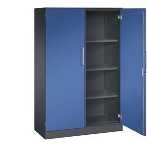 C+P Vleugeldeurkast ASISTO, hoogte 1617 mm, breedte 1000 mm, 3 legborden, zwartgrijs/gentiaanblauw