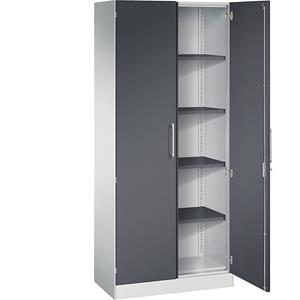 C+P Vleugeldeurkast ASISTO, hoogte 1980 mm, breedte 800 mm, 4 legborden, lichtgrijs/zwartgrijs