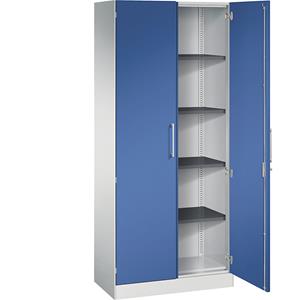 C+P Vleugeldeurkast ASISTO, hoogte 1980 mm, breedte 800 mm, 4 legborden, lichtgrijs/gentiaanblauw