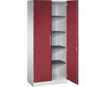 C+P Vleugeldeurkast ASISTO, hoogte 1980 mm, breedte 800 mm, 4 legborden, lichtgrijs/robijnrood