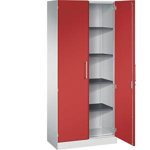 C+P Vleugeldeurkast ASISTO, hoogte 1980 mm, breedte 800 mm, 4 legborden, lichtgrijs/vuurrood