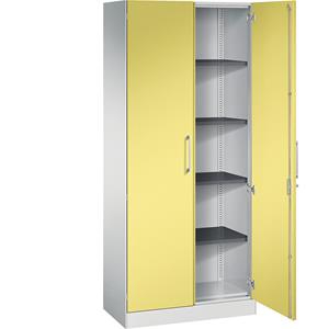 C+P Vleugeldeurkast ASISTO, hoogte 1980 mm, breedte 800 mm, 4 legborden, lichtgrijs/zwavelgeel