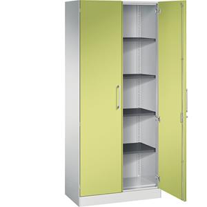 C+P Vleugeldeurkast ASISTO, hoogte 1980 mm, breedte 800 mm, 4 legborden, lichtgrijs/felgroen