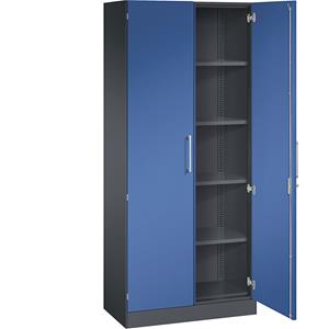 C+P Vleugeldeurkast ASISTO, hoogte 1980 mm, breedte 800 mm, 4 legborden, zwartgrijs/gentiaanblauw