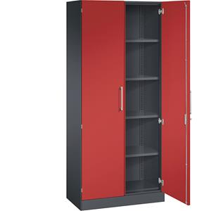 C+P Vleugeldeurkast ASISTO, hoogte 1980 mm, breedte 800 mm, 4 legborden, zwartgrijs/vuurrood