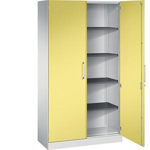 C+P Vleugeldeurkast ASISTO, hoogte 1980 mm, breedte 1000 mm, 4 legborden, lichtgrijs/zwavelgeel