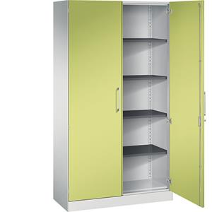 C+P Vleugeldeurkast ASISTO, hoogte 1980 mm, breedte 1000 mm, 4 legborden, lichtgrijs/felgroen