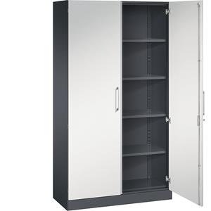 C+P Vleugeldeurkast ASISTO, hoogte 1980 mm, breedte 1000 mm, 4 legborden, zwartgrijs/lichtgrijs
