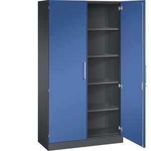 C+P Vleugeldeurkast ASISTO, hoogte 1980 mm, breedte 1000 mm, 4 legborden, zwartgrijs/gentiaanblauw