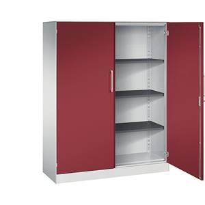 C+P Vleugeldeurkast ASISTO, hoogte 1617 mm, breedte 1200 mm, 3 legborden, lichtgrijs/robijnrood