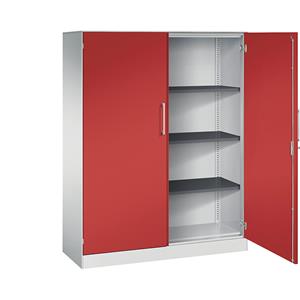 C+P Vleugeldeurkast ASISTO, hoogte 1617 mm, breedte 1200 mm, 3 legborden, lichtgrijs/vuurrood