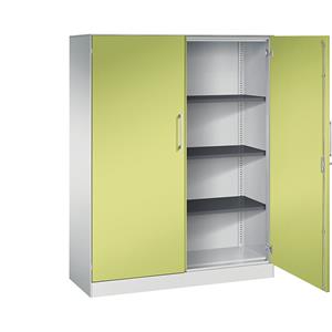 C+P Vleugeldeurkast ASISTO, hoogte 1617 mm, breedte 1200 mm, 3 legborden, lichtgrijs/felgroen