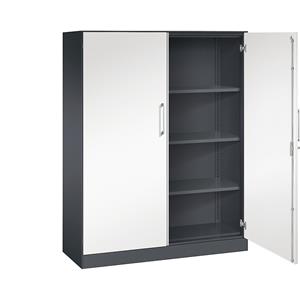 C+P Vleugeldeurkast ASISTO, hoogte 1617 mm, breedte 1200 mm, 3 legborden, zwartgrijs/verkeerswit